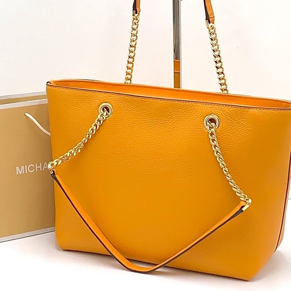 Michael Kors Jet Set Item Medium Front Pocket Shoulder Chain Tote HONEYCOMB - Picture 2 of 16